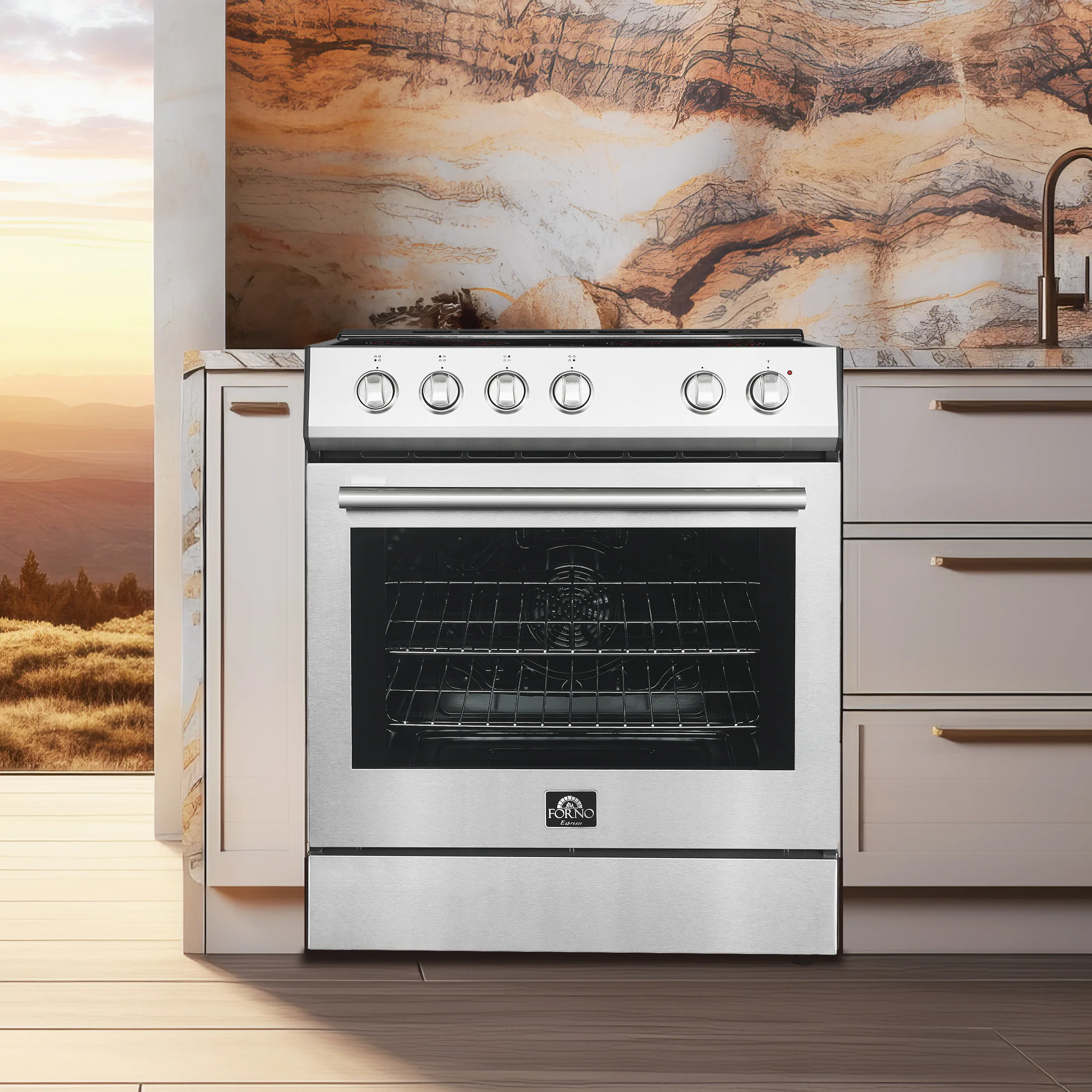 FORNO Premium 4-Piece Kitchen Bundle - Leonardo Espresso 30" Stainless Steel Range, 30" Stainless Steel Range Hood, 31" Stainless Steel Bottom Freezer Refrigerator, 24" Stainless Steel Dishwasher - FBDL-006-01US - Image 2