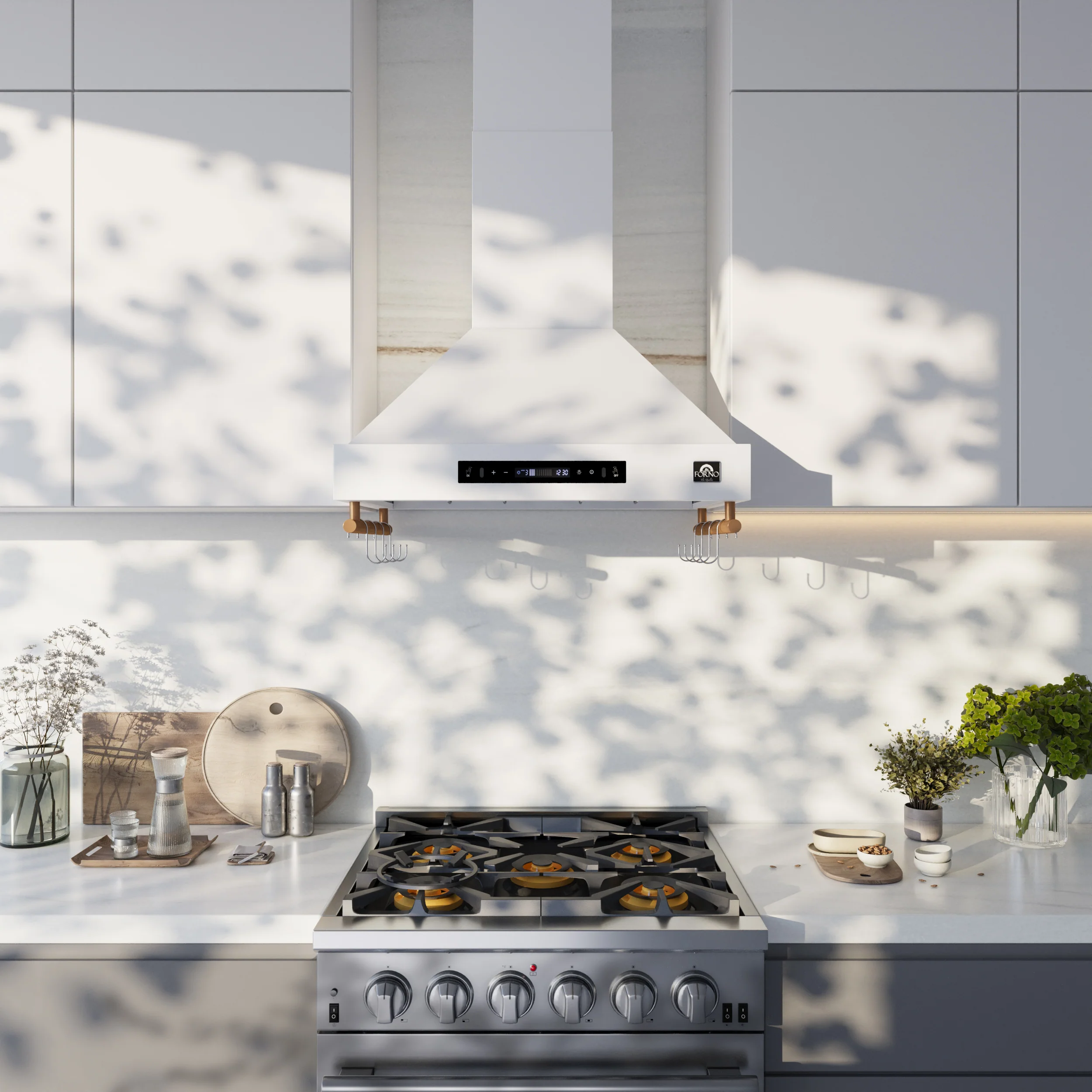 Forno Venezia 30 Inch Wall-Mounted Range Hood in White with Touch Controls and Baffle Filters - Image 11