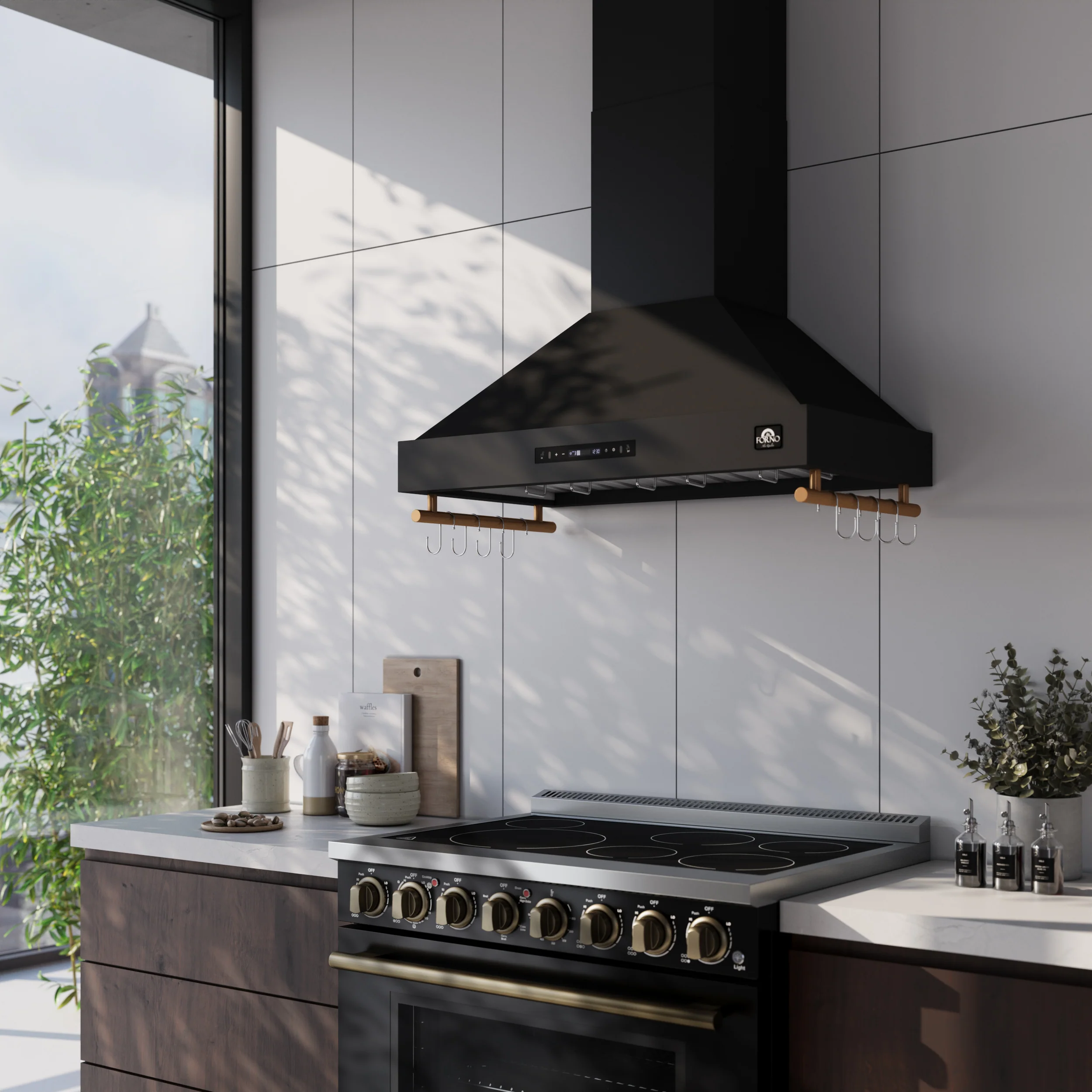 Forno Venezia 36 Inch Wall-Mounted Range Hood in Black with Touch Controls and Baffle Filters - Image 11
