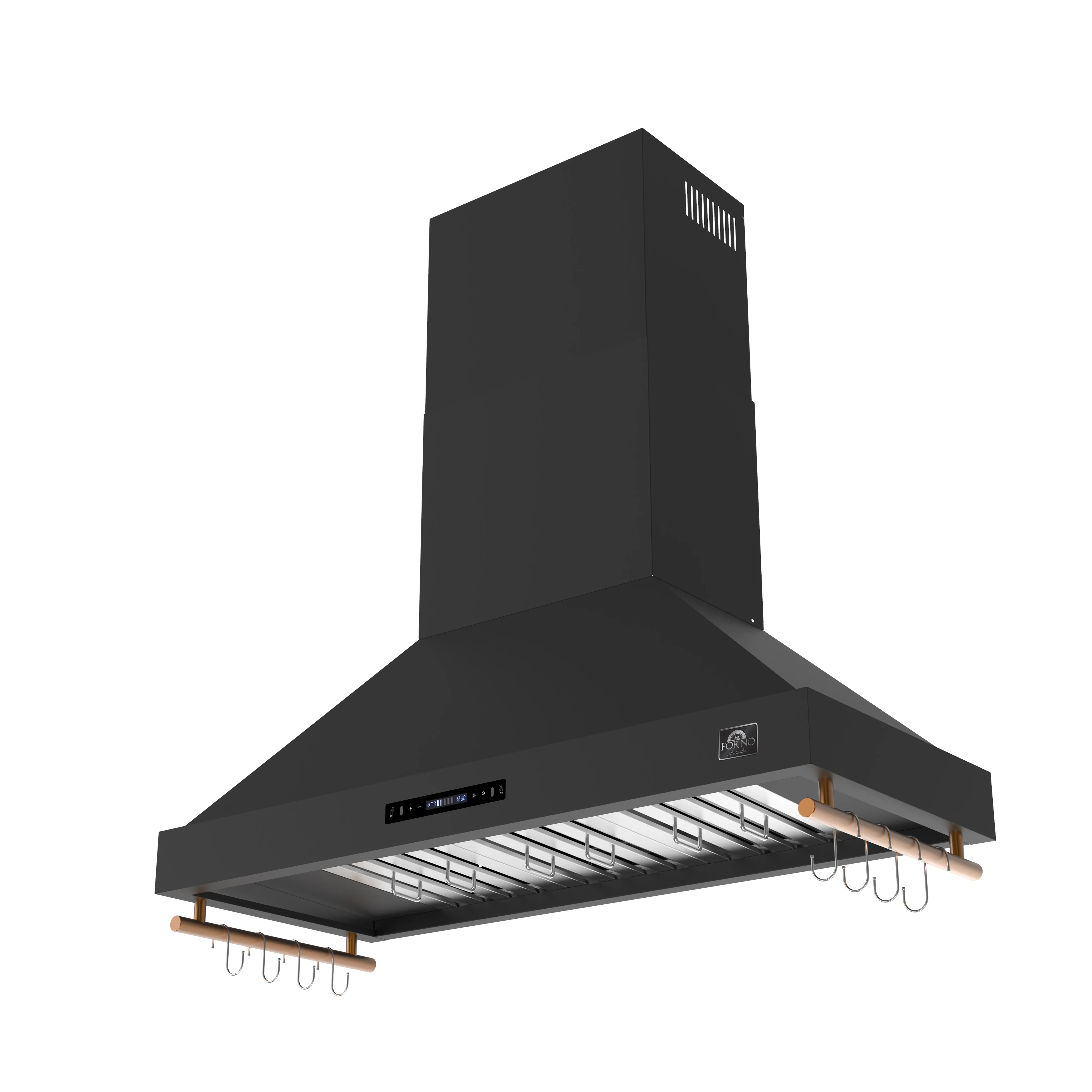 Forno Venezia 48 Inch Wall-Mounted Range Hood in Black with Antique Brass Accessories, Touch Controls and Baffle Filters - Image 3