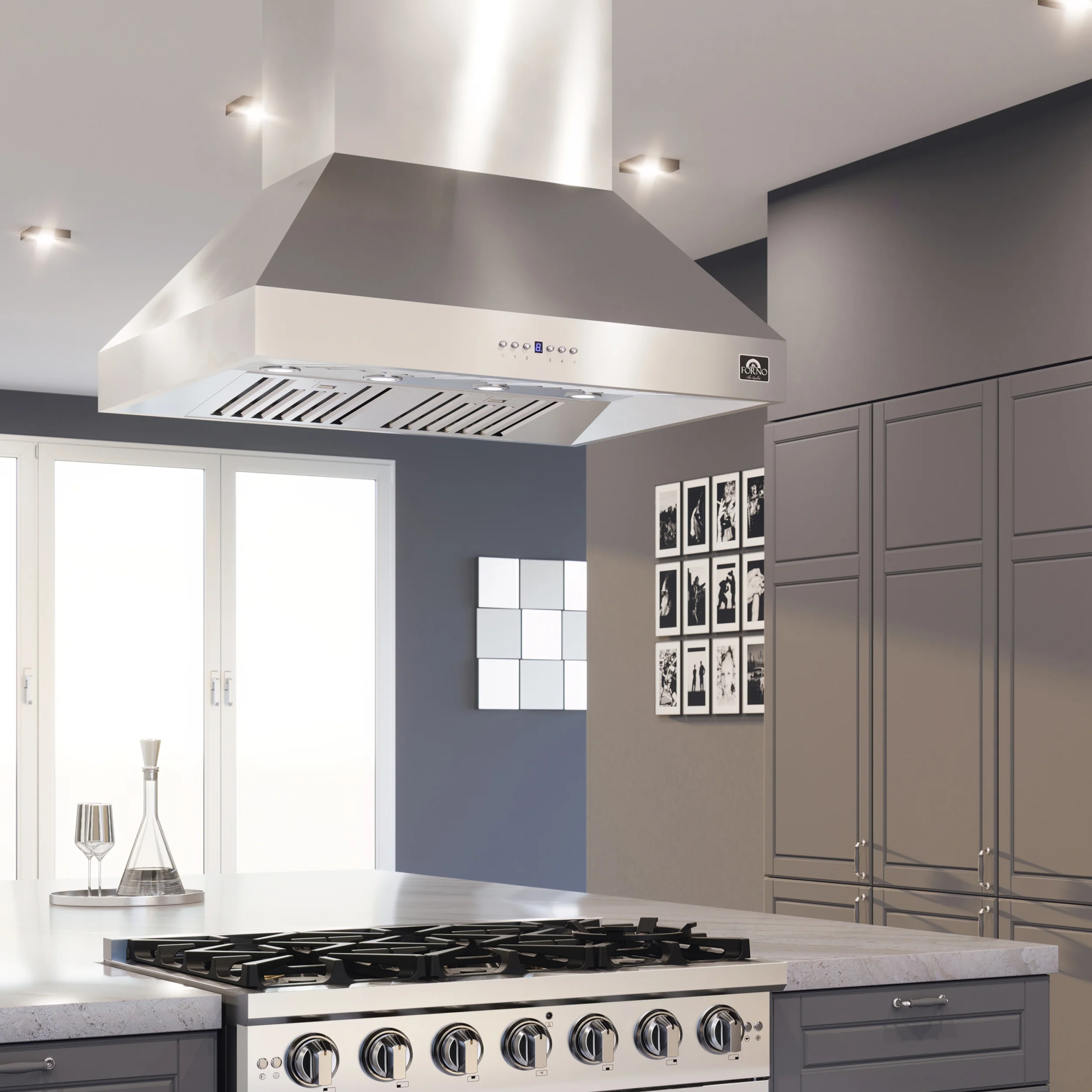 Forno Coppito 36-Inch Island Range Hood, Stainless Steel, LED Lighting, Adjustable Fan Speeds - Image 6