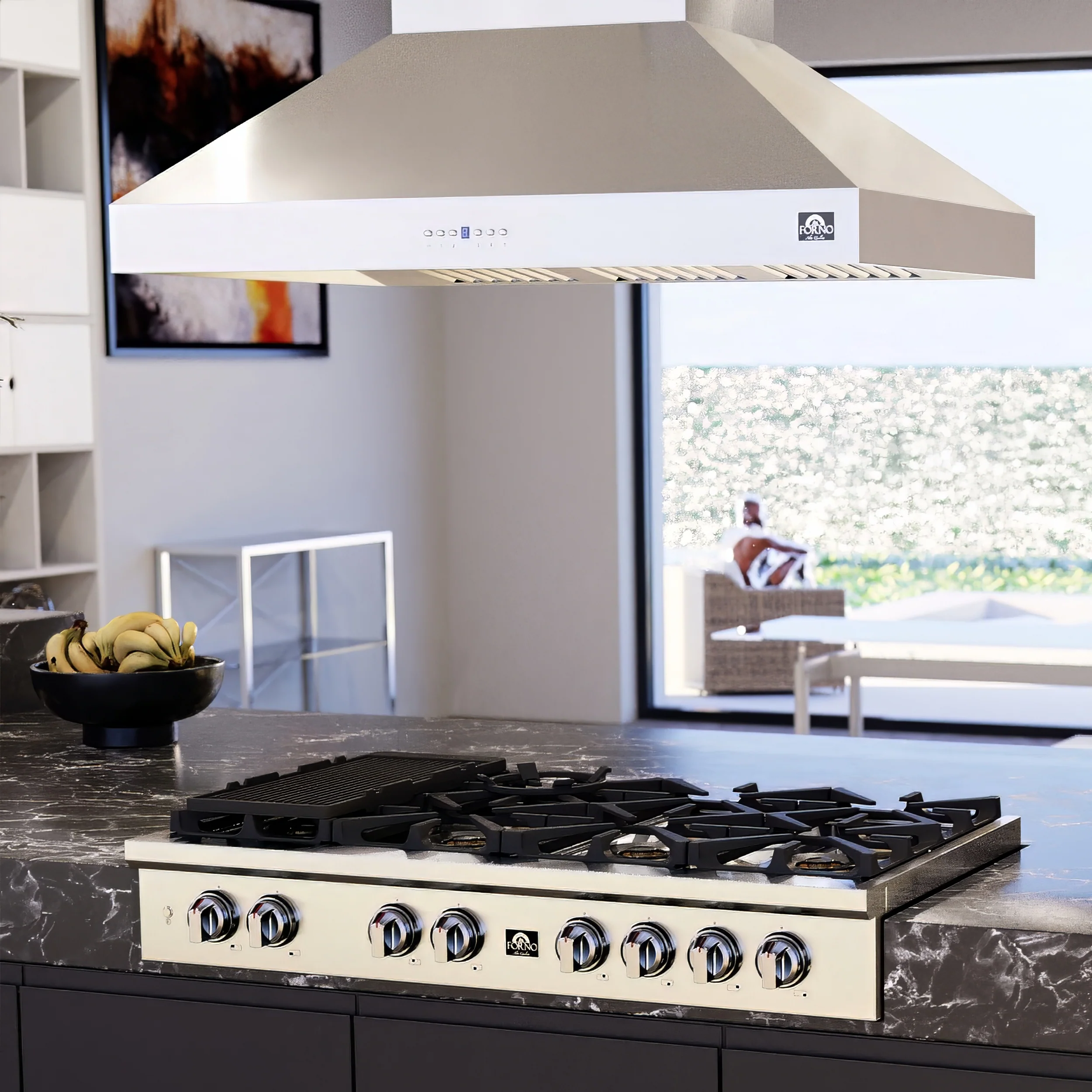 Forno Coppito 48-Inch Island Range Hood, Stainless Steel, LED Lighting, Adjustable Fan Speeds - Image 4