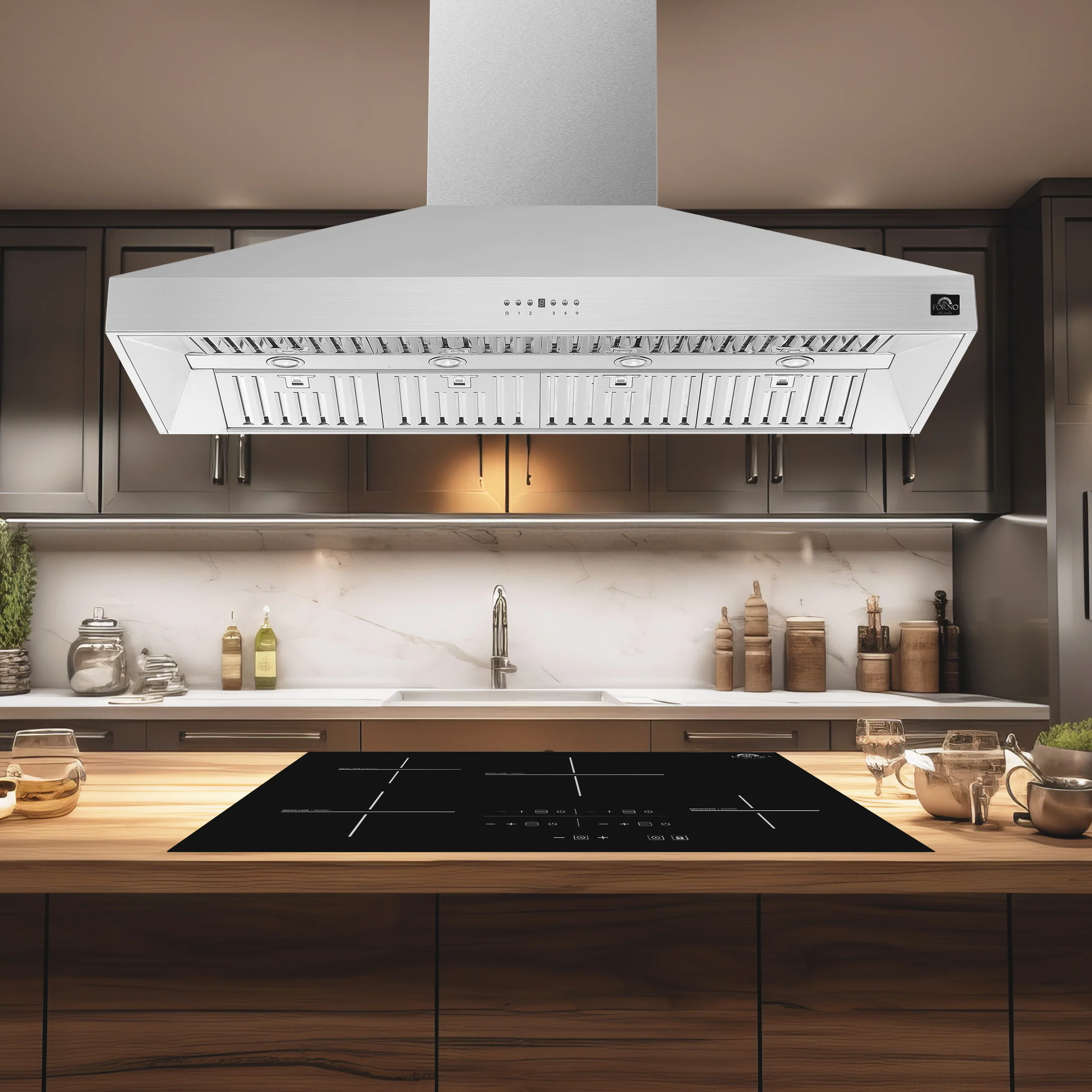 Forno Coppito 60-Inch Island Range Hood, Stainless Steel, LED Lighting, Adjustable Fan Speeds - Image 4
