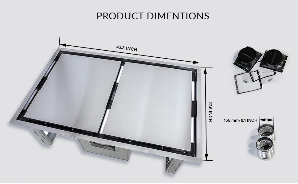 FORNO Arezzo 44-Inch Recessed Ceiling Range Hood, Dual Motors, 1200 CFM, Hybrid Filters, Remote Control - Image 13