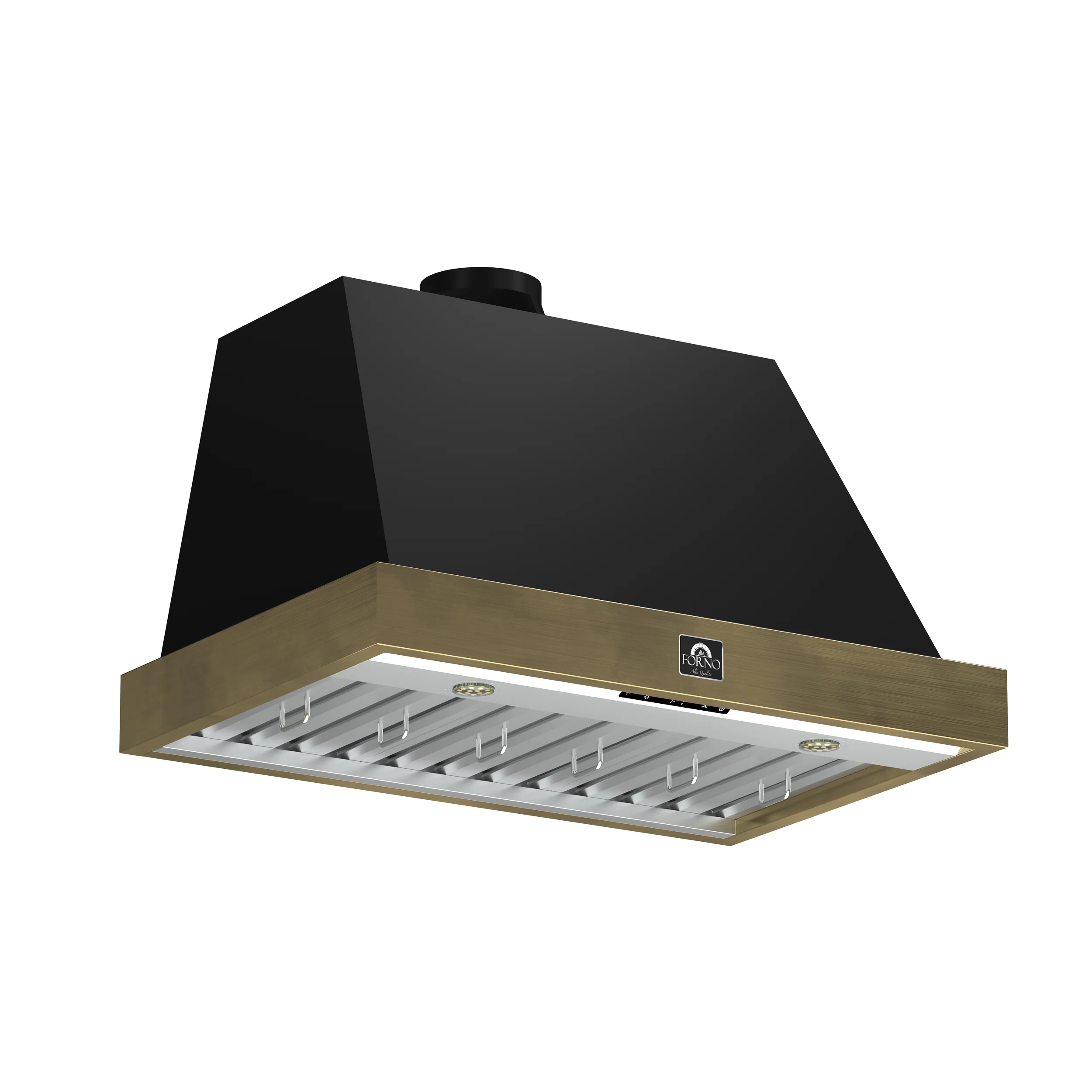 Forno Vittorio 36-Inch Wall Mount Range Hood, Black with Antique Brass Trim, 424 CFM Airflow, Dishwasher-Safe Baffle Filters, Remote Control, 3-Speed Fan, Bright LED Lighting. - Image 2