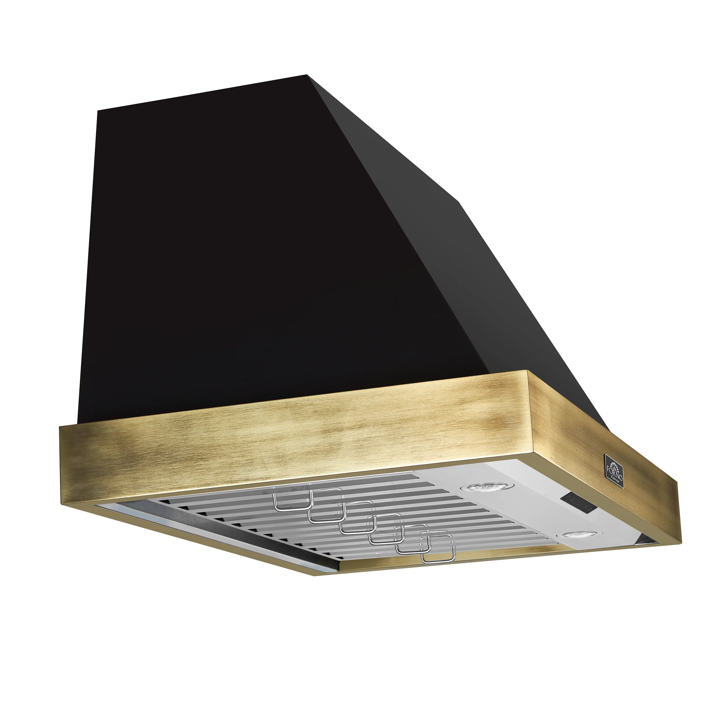 Forno Vittorio 36-Inch Wall Mount Range Hood, Black with Antique Brass Trim, 424 CFM Airflow, Dishwasher-Safe Baffle Filters, Remote Control, 3-Speed Fan, Bright LED Lighting. - Image 3