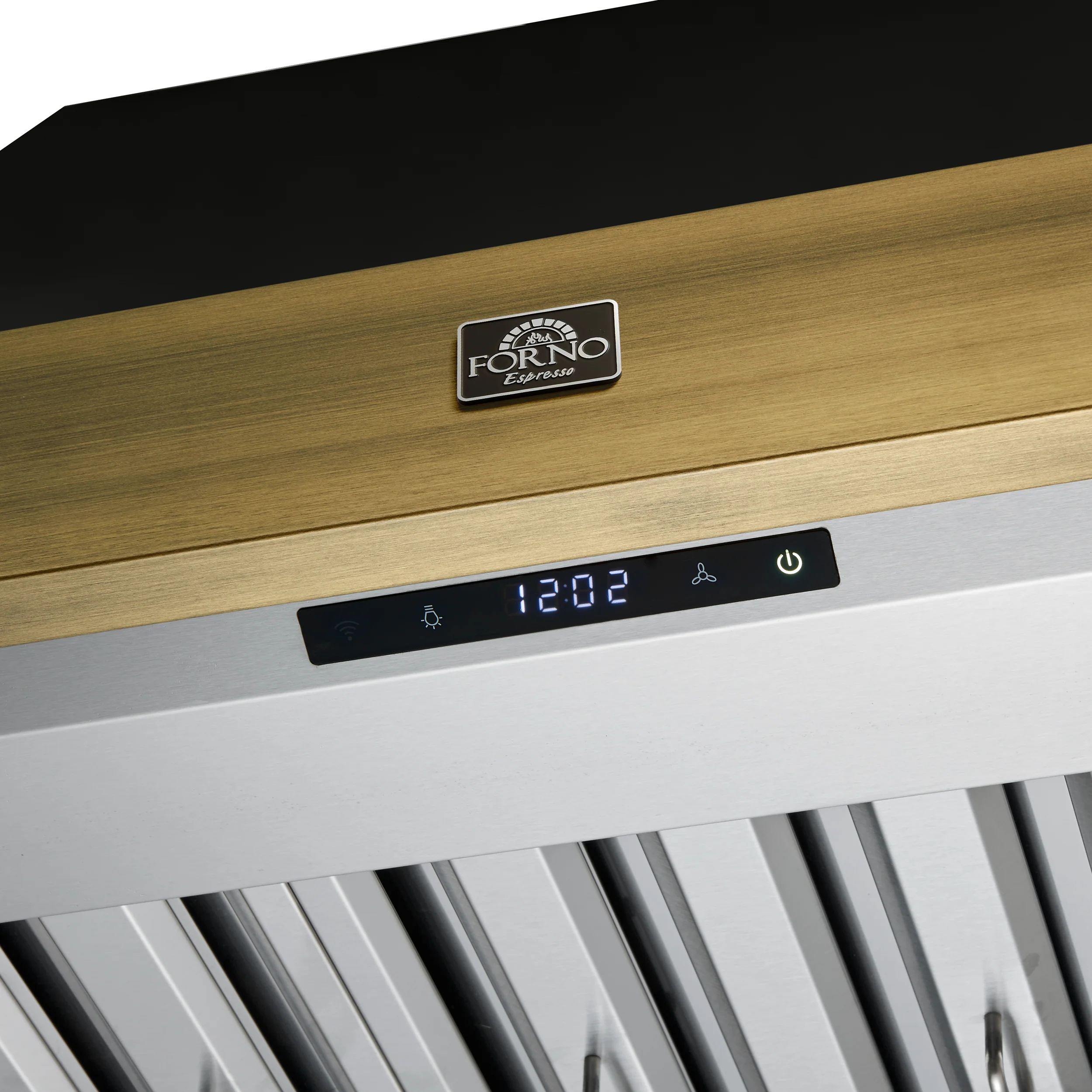 Forno Vittorio 36-Inch Wall Mount Range Hood, Black with Antique Brass Trim, 424 CFM Airflow, Dishwasher-Safe Baffle Filters, Remote Control, 3-Speed Fan, Bright LED Lighting. - Image 7