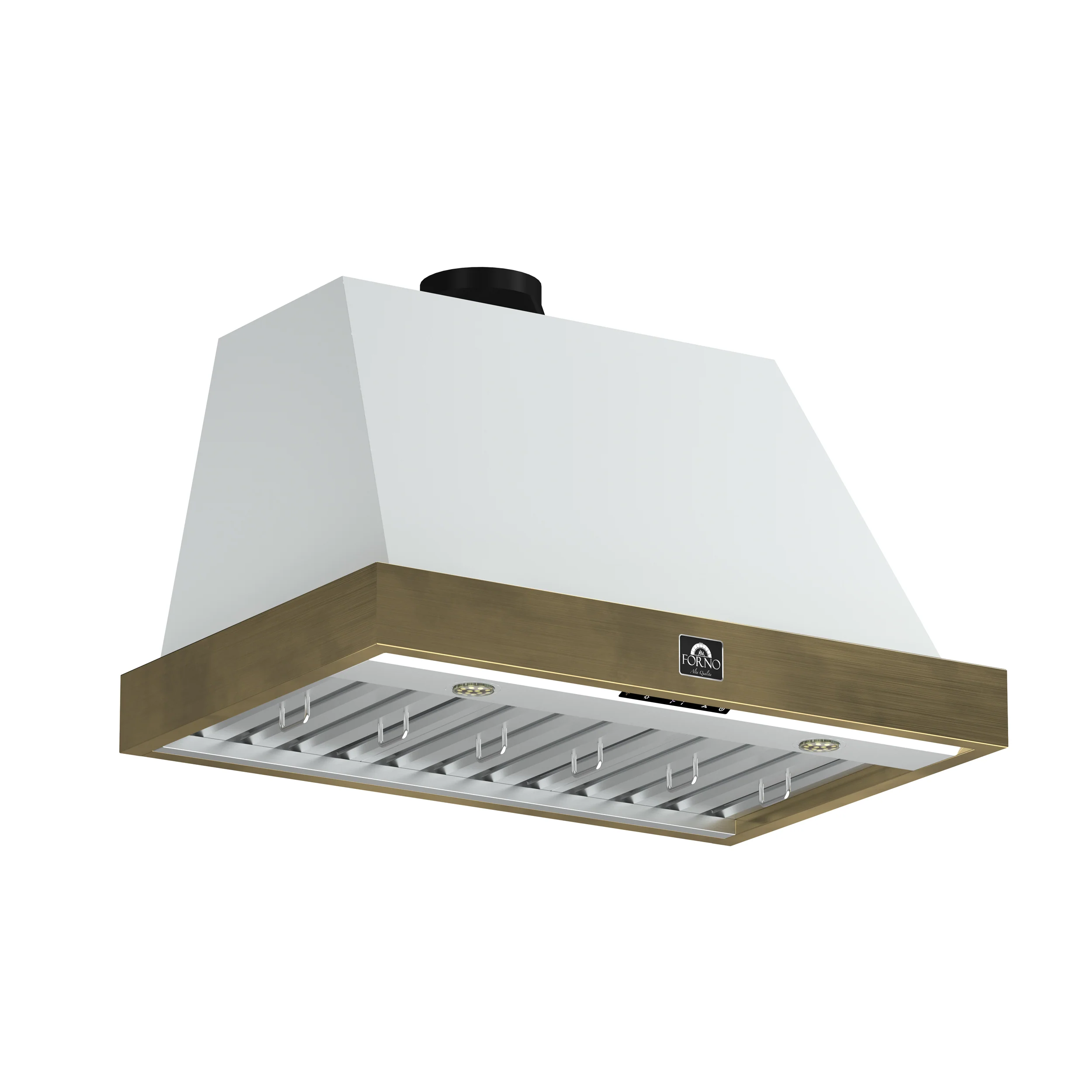 Forno Vittorio 36-Inch Wall Mount Range Hood, White with Antique Brass Trim, 424 CFM Airflow, Dishwasher-Safe Baffle Filters, Remote Control, 3-Speed Fan, Bright LED Lighting. - Image 2
