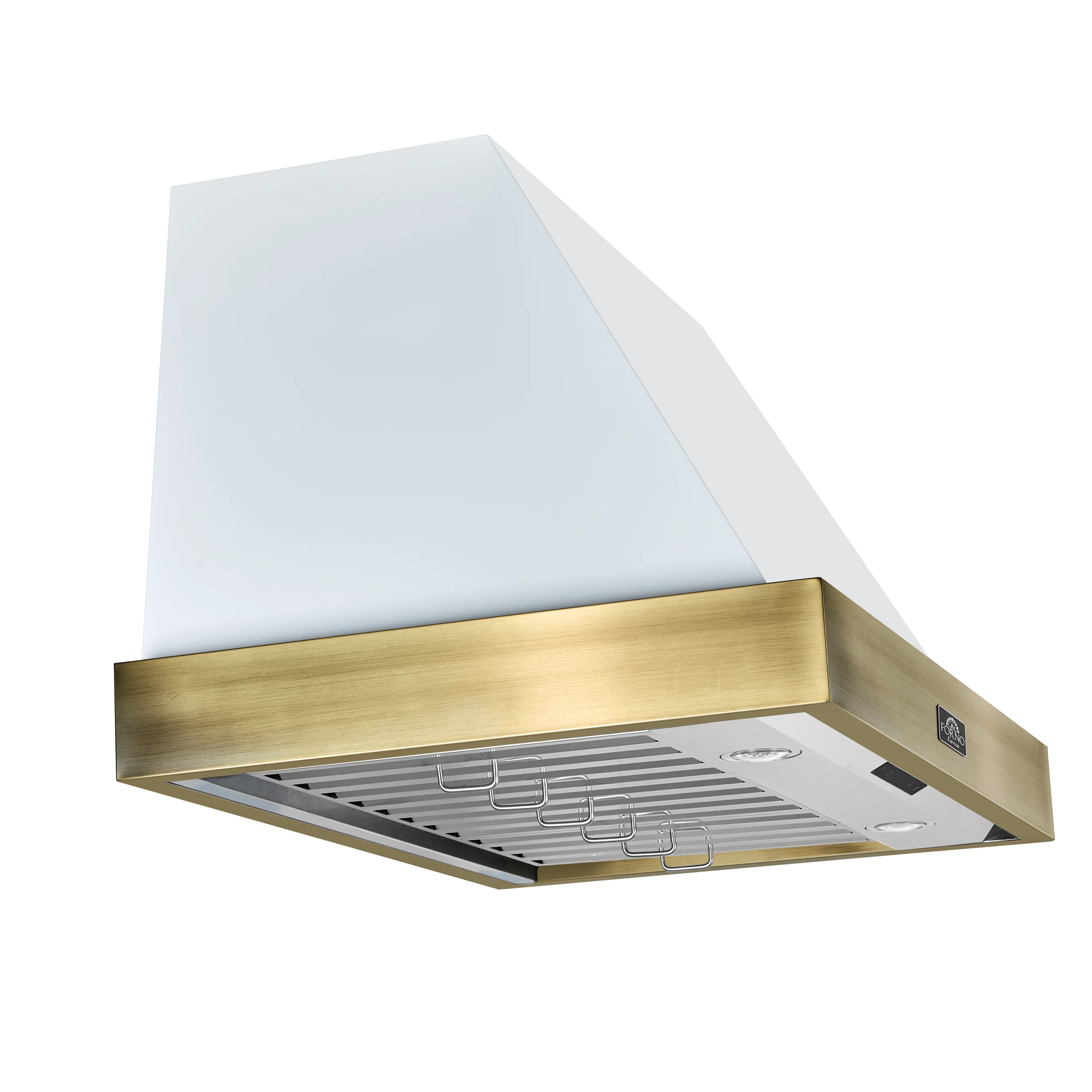 Forno Vittorio 36-Inch Wall Mount Range Hood, White with Antique Brass Trim, 424 CFM Airflow, Dishwasher-Safe Baffle Filters, Remote Control, 3-Speed Fan, Bright LED Lighting. - Image 3
