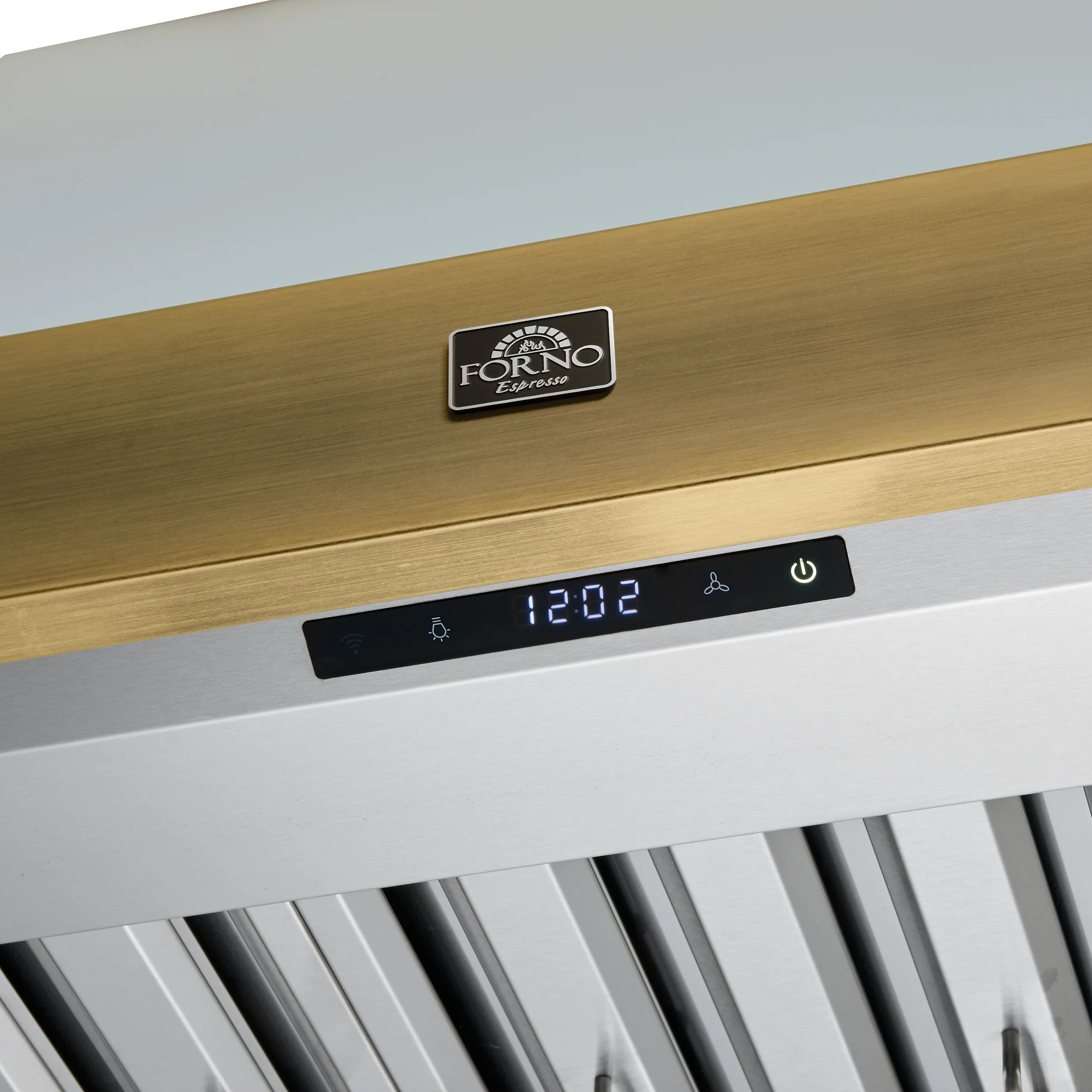 Forno Vittorio 36-Inch Wall Mount Range Hood, White with Antique Brass Trim, 424 CFM Airflow, Dishwasher-Safe Baffle Filters, Remote Control, 3-Speed Fan, Bright LED Lighting. - Image 7
