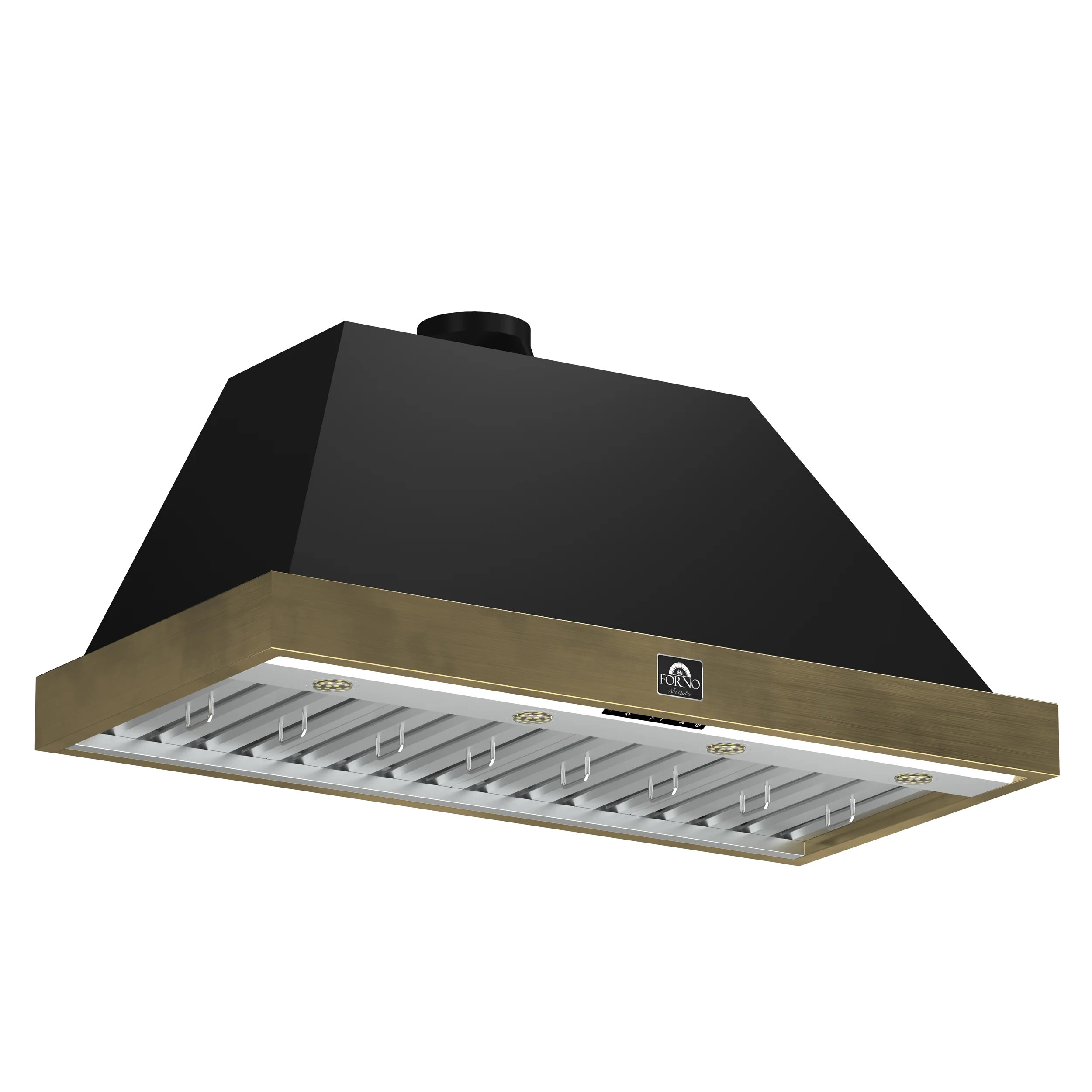 Forno Vittorio 48-Inch Wall Mount Range Hood, Black with Antique Brass Trim, 424 CFM Airflow, Dishwasher-Safe Baffle Filters, Remote Control, 3-Speed Fan, Bright LED Lighting. - Image 2