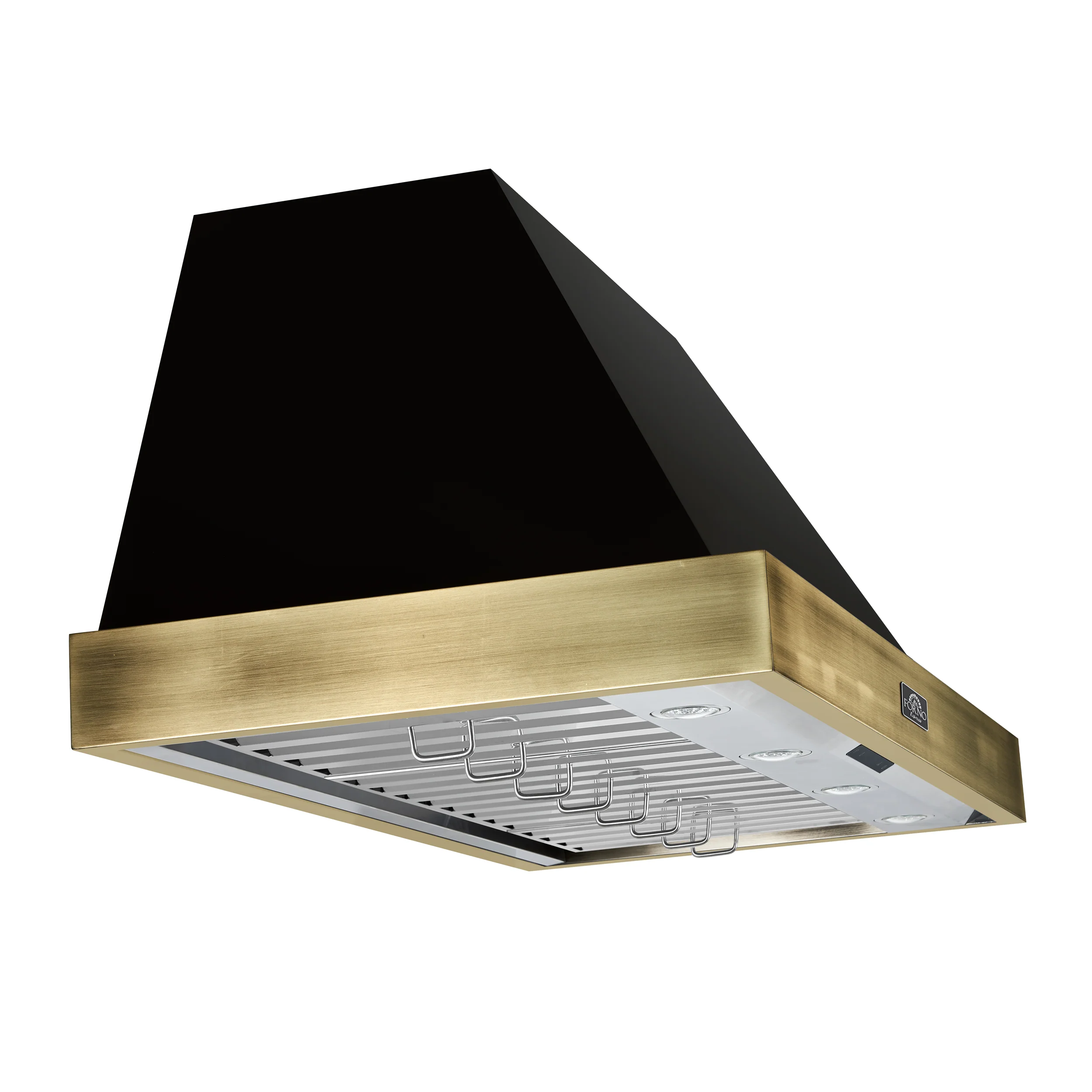 Forno Vittorio 48-Inch Wall Mount Range Hood, Black with Antique Brass Trim, 424 CFM Airflow, Dishwasher-Safe Baffle Filters, Remote Control, 3-Speed Fan, Bright LED Lighting. - Image 3