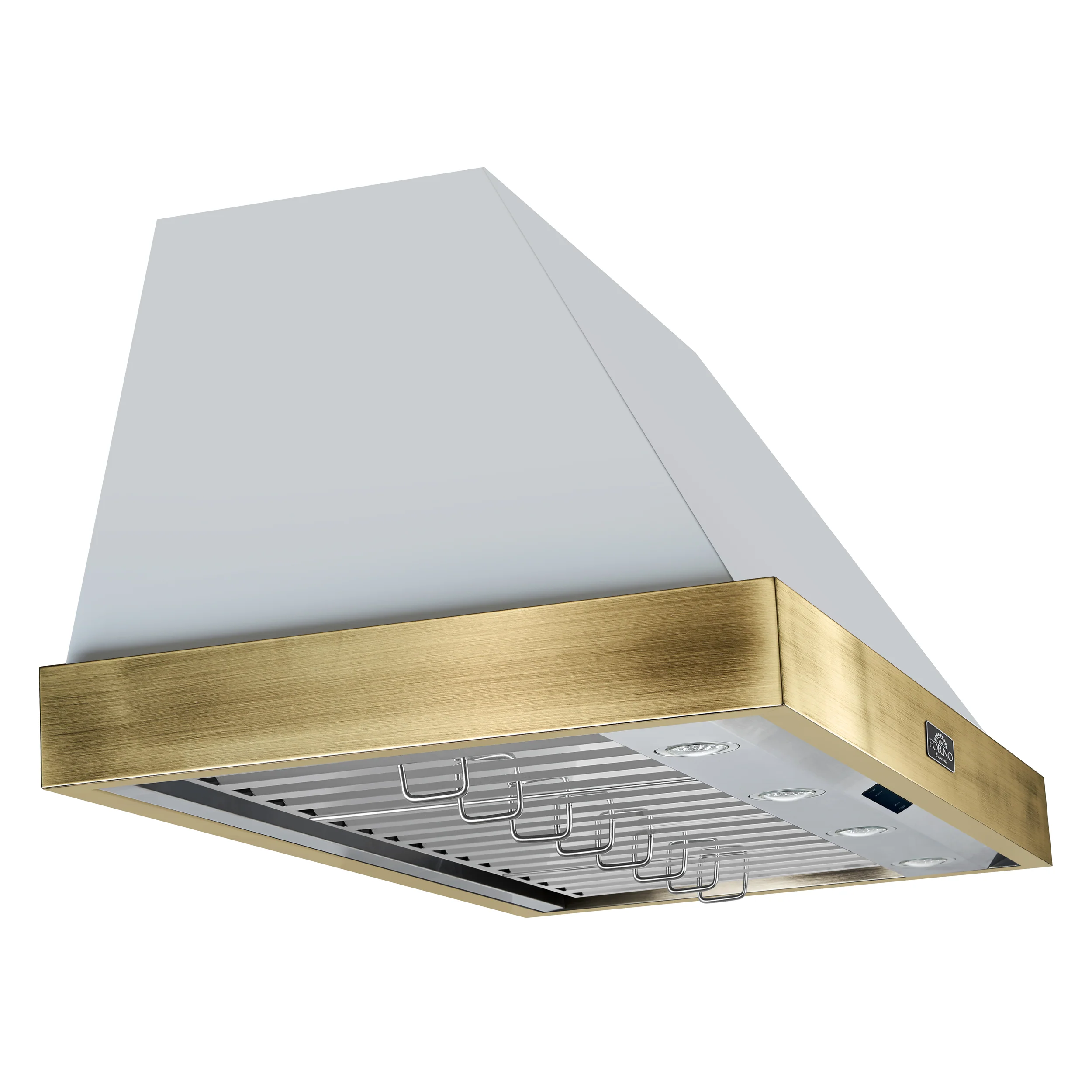 Forno Vittorio 48-Inch Wall Mount Range Hood, White with Antique Brass Trim, 424 CFM Airflow, Dishwasher-Safe Baffle Filters, Remote Control, 3-Speed Fan, Bright LED Lighting - Image 3