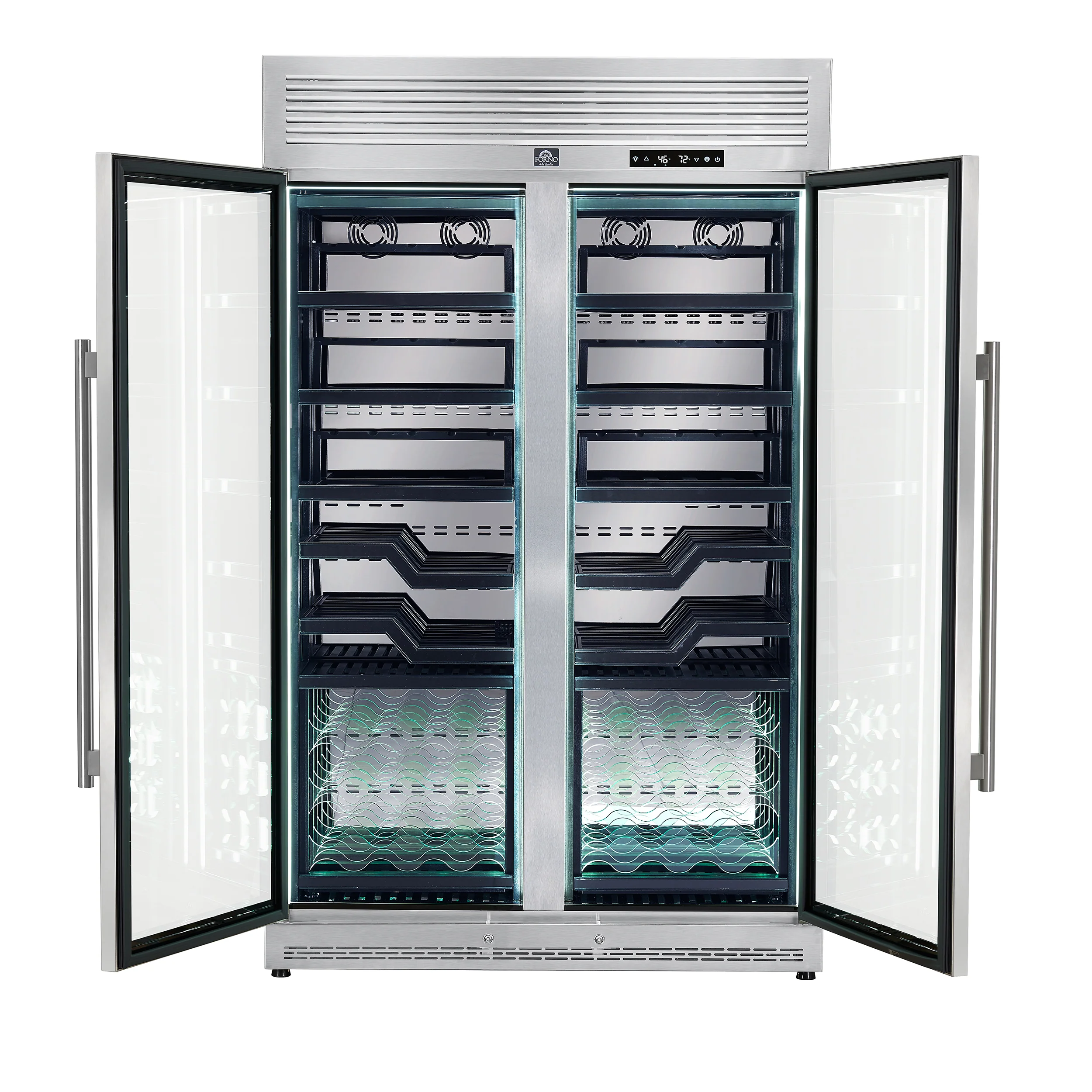 FORNO Abruzzo 48-Inch Dual Zones Wine Cellar, 102 Bottles, 24 cu. ft., Green Acrylic Holders & Black Shelves - Image 3
