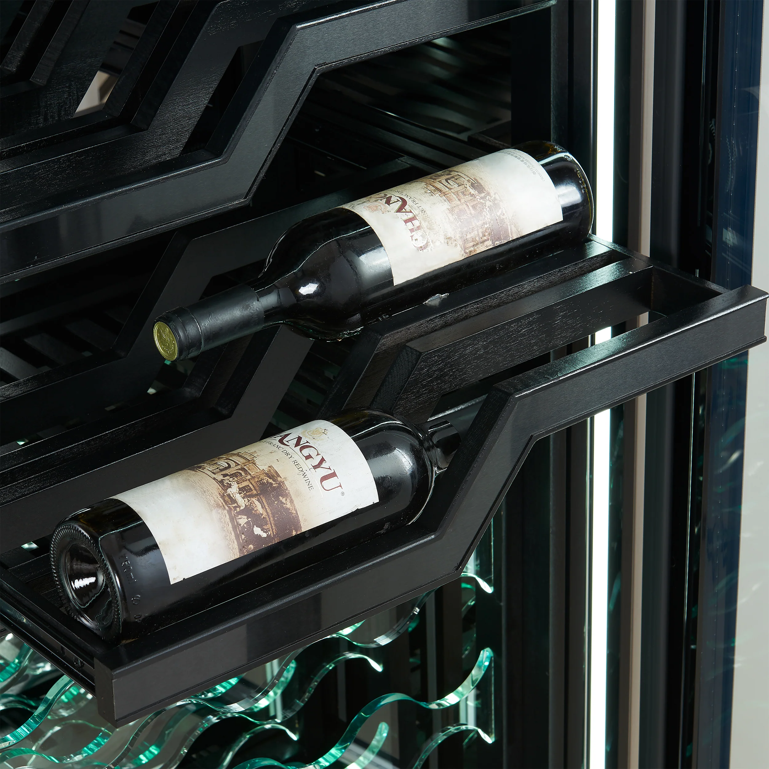 FORNO Abruzzo 48-Inch Dual Zones Wine Cellar, 102 Bottles, 24 cu. ft., Green Acrylic Holders & Black Shelves - Image 5