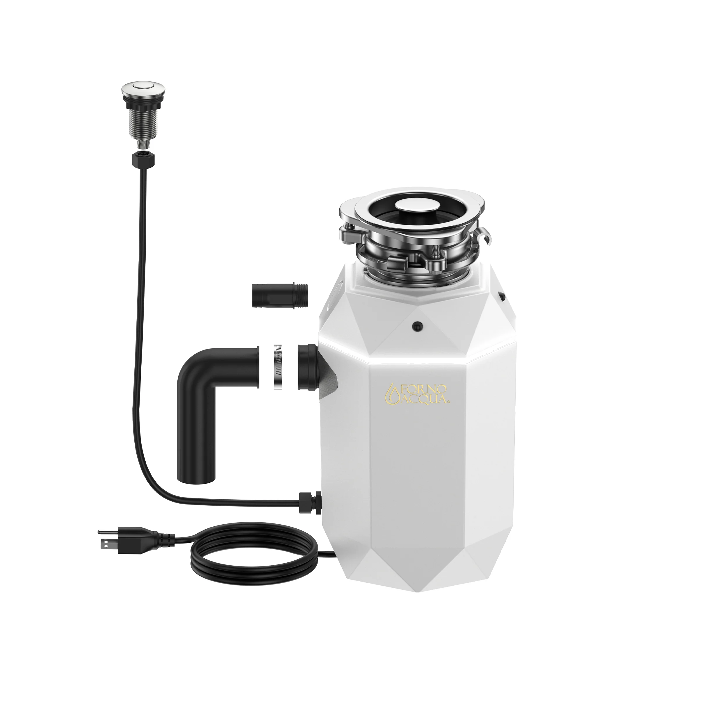 FORNO ACQUA BrightDIAMOND Moonstone 3/4HP Super Quiet Garbage Disposal Corded with Motion Sensor Cabinet Light & Pre-Wired Air Switch - Image 13