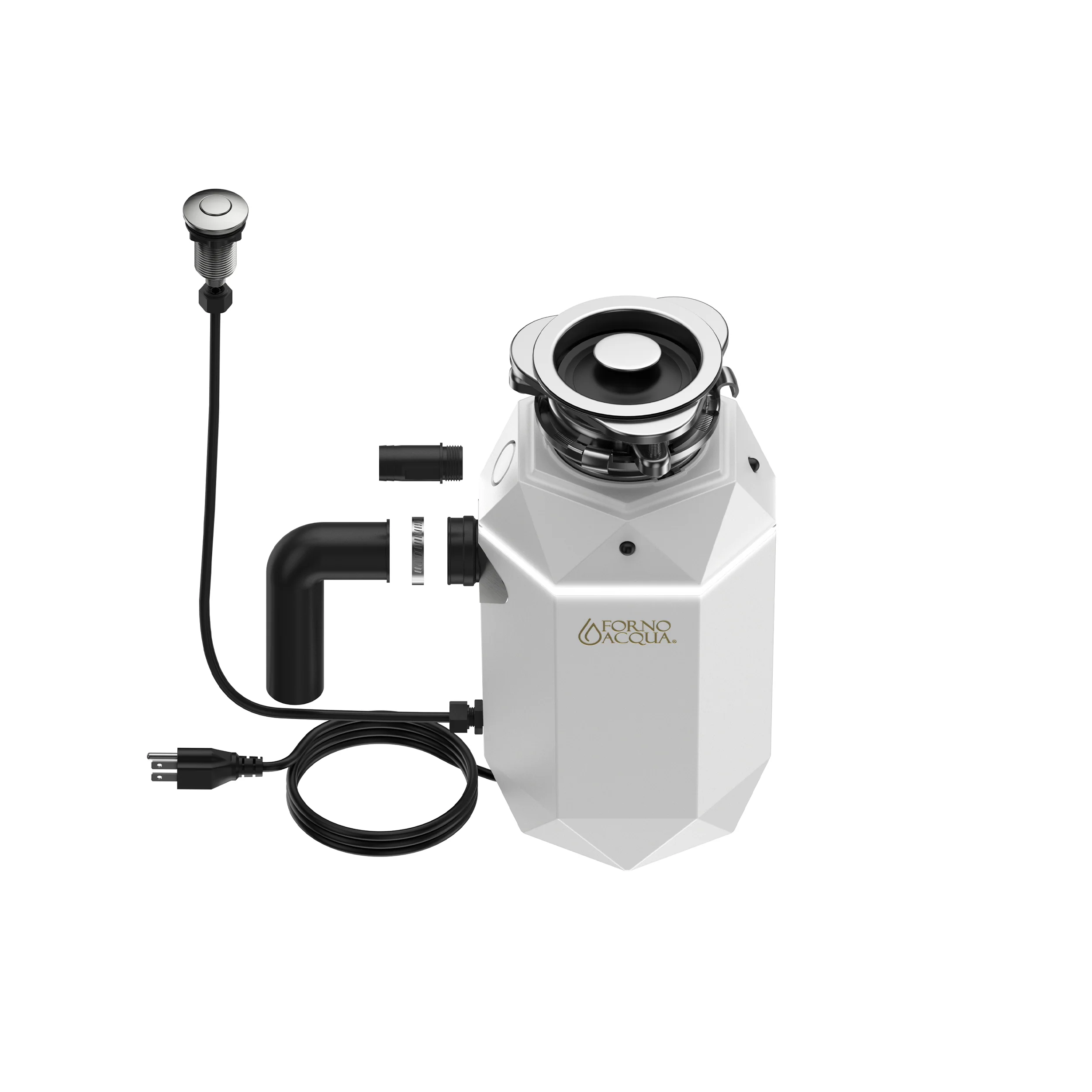 FORNO ACQUA BrightDIAMOND Moonstone 1HP Super Quiet Garbage Disposal Corded with Motion Sensor Cabinet Light & Pre-Wired Air Switch - Image 12